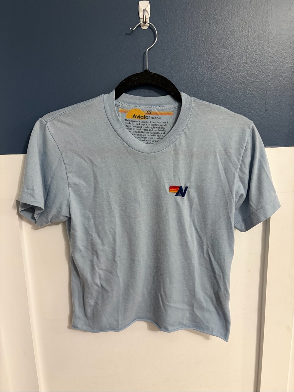 Aviator Nation Women's Basic Boyfriend Tee Ice Light Blue Size XS